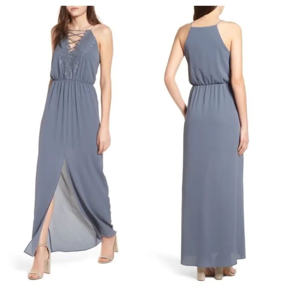 WAYF Blue Posie Blouson Sleeveless Maxi Dress